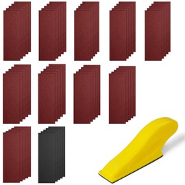 URAQT Sandpaper, 131 pieces sandpaper with hand sanding block, sanding sheets, for automotive sanding finishing, multiple granularity 40/60/80/100/120/150/180/240/320/400/600/800/1000