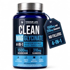 Clean Magnesium Glycinate 1500mg, 4-in-1 Complex, 120 Vegan Capsules