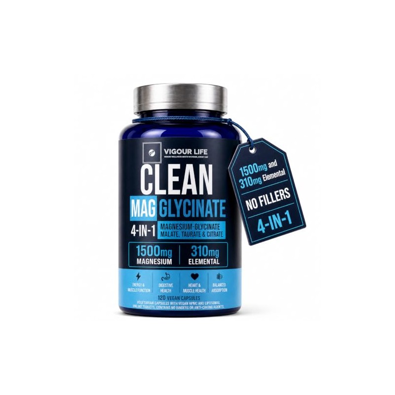 Clean Magnesium Glycinate 1500mg, 4-in-1 Complex, 120 Vegan Capsules