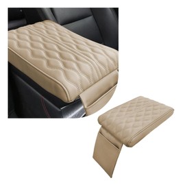 Ziciner Car Center Console Cover, 12.8" x 8.6" Leather Memory Foam Armrest Cushion Pad, Anti Scratch Auto Armrest Pillow with Storage Bag, Universal Vehicle Interior Accessories (Beige)