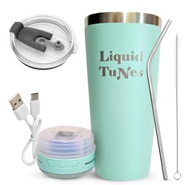 Liquid TuNes Stainless Steel Tumbler with Wireless Music Speaker, 20 oz Tumbler with Double-Wall Vacuum Insulation and Detachable Speaker (Sea Green)