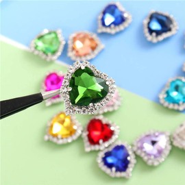 Heart Rhinestones 20pcs Sew on Rhinestones Buttons Embellishments with Diamond,14mm Heart Rhinestones Flatback,Red