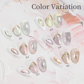 emigoro Magnetic Gel, Gel Nails, Cat Eye Gel, Glitter, Galaxy Nails, Color Gel, Nail Supplies, Magnetic Nails, Set of 6 Colors, UV/LED Compatible