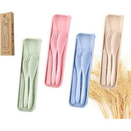 XTAIQD 4 Sets Travel Cutlery Set,Portable Camping Cutlery with Case Case Plastic Reusable Cutlery Set for Camping Travel Picnic Office School Lunch Box BBQ or Daily Use