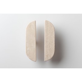 Emily&Sarah Italian Roman Ivory Travertine Door Handle Pair – Through Bolt Floating Matte Finish Pull, Easy to Install | Customizable Styles & Logo Engraving, (Treasure-Shaped Small White Hole)