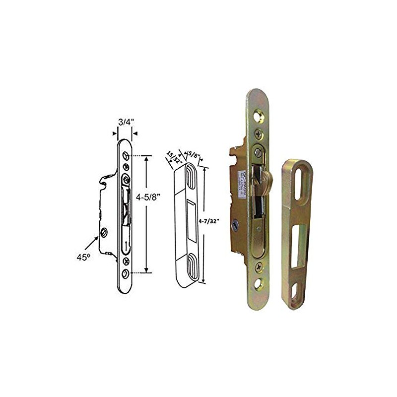 Sliding Glass Patio Door Replacement Mortise Lock, 45 Degree Keyway,