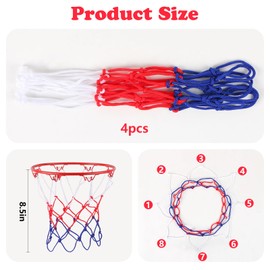 MIDELONG 4 Pcs Mini Basketball Nets, Small Basketball Hoop Net 8 Loops Basketball Nets Replacement for 8"-10.25" Basketball Rims Little Basket Ball Net for Room Indoor Outdoor