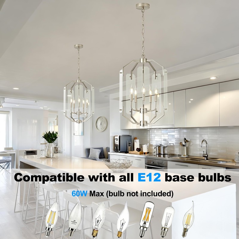 OKELI 15.7” Farmhouse Chandelier for Dining Room, 5-Light Brushed Nickel
