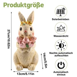 Rabbit Decoration with Solar Lantern, Garden Decoration Figures, Rabbit Garden Statues with Solar Light, Easter Bunny with Butterfly Flowers, Garden Decoration Statue with Solar for Lawn, Balcony,