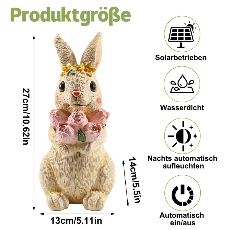 Rabbit Decoration with Solar Lantern, Garden Decoration Figures, Rabbit Garden