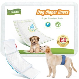JOCCIK Dog Diaper Liners 150ct Super Soft and Absorbent Dog Diaper Booster Pads for Male Dog Belly Bands or Female Dog Diapers(Regular, 150pcs)