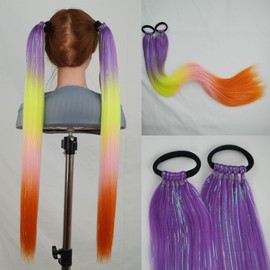 CliCling 4 Colors Braiding Ponytail Hair Extensions Mix Hair Tinsel,Colorful Braided Ponytail Extension with Hair Tie