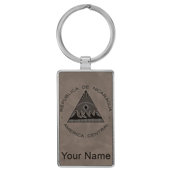 Rectangle Keychain, Flag of Nicaragua, Personalized Engraving Included (Metal Frame,