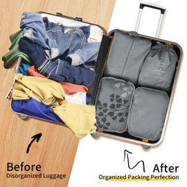 Teynewer 8 Pcs Packing Cubes for Suitcase, Travel Organiser Packing Bags, Travel Luggage Packing Organizers Waterproof Packing Cubes for Travel Accessories, Grey