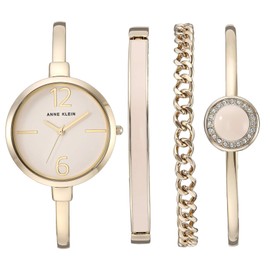 Anne Klein Women's AK/3290LPST Gold-Tone Bangle Watch and Premium Crystal Accented Bracelet Set