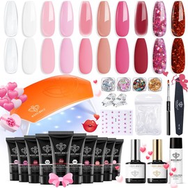 【SPRING SALE】Modelones Poly Nail Extension Gel Kit 10 Colors with 6W Nail Lamp, Nude pink Complete Kit Poly Nail Art Accessories Tools for Beginner DIY at Home Beginner Kit birthday Gift DIY gel-x Nail  valentines day gifts:_Hot Heart【10 colors】