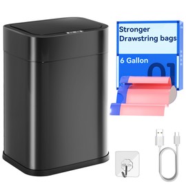 FRESHLIX Smart Stainless Steel Trash Can with 360° Motion Sensor & Silent Close Lid 6 Gallon Auto-Adsorption Automatic Touchless Kitchen Bathroom Garbage Cans with Pre-Cut Drawstring Bags