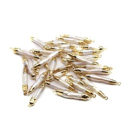 LE SKY 10 Pcs Natural Pearl Connectors Irregular Shape Cultured Freshwater Pearl Charms for Jewelry Making Gift Decoration