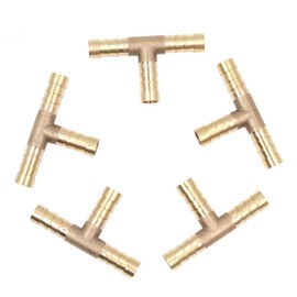 Hsthe Sea Lot de 5 raccords de tuyau en laiton 10 mm ou 39/100" - 3 voies en shape de T - Raccord Pour tuyau d'air de carburant - Connector en T