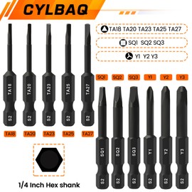 CYLBAQ Square, Triangle Head and Y Shaped Tri Wing Screwdriver Bit Set, 50mm S2 Steel Magnetic Tamper Proof Security Muti-Gauge Screwdriver Bits 1/4" Hex Shank with 60mm Extension Rod