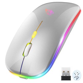 Free wolf X15 Mouse Inalámbrico, Mouse Bluetooth y 2.4GHz Modos Dual Recargable y Ergonómico, Click Silencioso con Receptor USB 3 Ajustable dpi Ratón para Computadora, Portátil, PC, Mac (Plata)