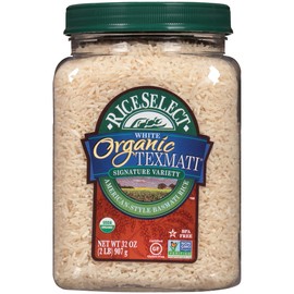 RiceSelect Organic Texmati White Basmati Rice, Premium Non-GMO Gluten-Free Long-Grain White Rice, 32-Ounce Jar