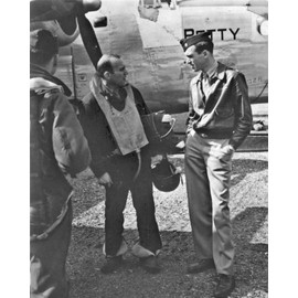New 8x10 World War II Photo: Jimmy Stewart with B-24 Crew