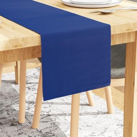 Encasa XO Dining Table Runner 13"x59" | Yarn Dyed Fine Ribbed Cotton | Solid Blue | Machine Washable