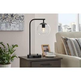 Ceybo 21.5 in. Black Table Lamp with Clear Glass Shade and USB Port – Mid-Century Modern Lighting for Bedroom, Office, or Living Room