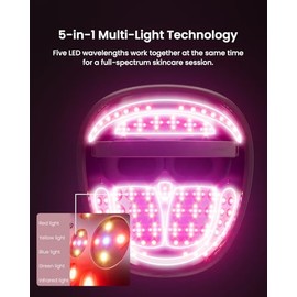 AMIRO Mascarilla facial de luz Spectra 5 en 1, sistema de cuidado de la piel de espectro completo con 5 longitudes de onda para el rostro con luz roja