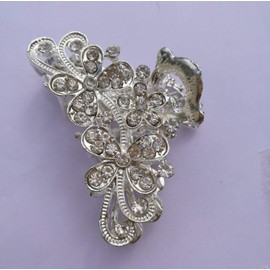 Retro Flowers Small Hair Claw Clip for Women Lady Vintage Alloy Rhinestone Hair Jaw Clips Hairpin Fancy Hair Clamp (Silver)