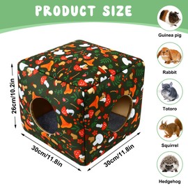 Large Guinea Pig Hideout Rabbit Bed Cubic Guinea Pig House Accessories Machine Washable Rabbit House Hideaway Hamster Bed for Small Pet Bunny Chinchilla Ferret