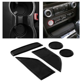 CupHolderHero for Ford Mustang Accessories 2015-2021 Premium Custom Interior Non-Slip Anti Dust Cup Holder Inserts, Center Console Liner Mats, Door Pocket Liners 5-pc Set (Solid Black)