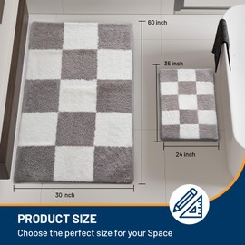 Bathroom Rugs Mat 30" x 46", Non-Slip Extra Soft Absorbent Bath Rugs, Quick Dry, Machine Washable Bath Mats for Bathroom Floor, Shower, Bathtub and Sink, White & Light Grey