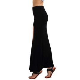 Verdusa Women's Solid Color High Waist Side Split Maxi Skirt Black XS