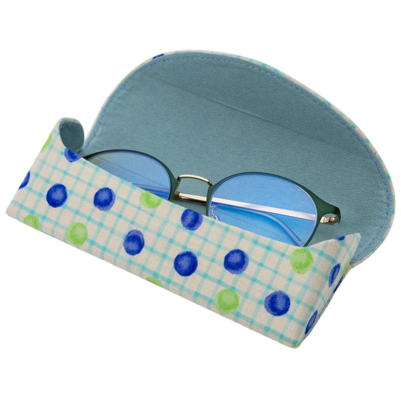 Pearl 092923 Glasses Case Semi-Hard Magnetic HA140 Dot Plaid Blue