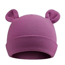 Baby Bear Beanie Hat, Cotton, Several Neutral or Bold Colors, Infant to Toddler (CA/US, Age, 0 Months, 24 Months, Purple)