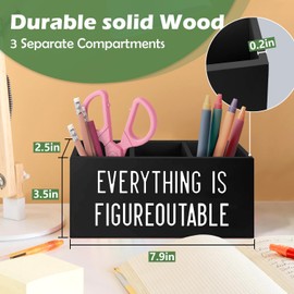 VIITlUE Everything Is Figureoutable Wooden Pen Pencil Holder, Inspirational Desk Decor, Motivational Gifts for Coworkers Women Men, Positive Wooden Makeup Brush Toothbrush Holder Organizer