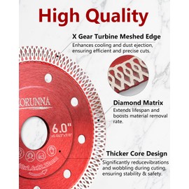 ZORUNNA 2Pcs Diamond Saw Blades, 6" Tile Grinder Cutter Blade, Chip-Free Dry and Wet Cutting for Porcelain Ceramic Granite Marble.