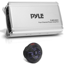 Pyle PLMRC400X4 800 Watt Peak Power 4-Channel Weather Resistant Class D Compact Audio Amplifier System with Wireless Waterproof-Rated BT Audio Controller