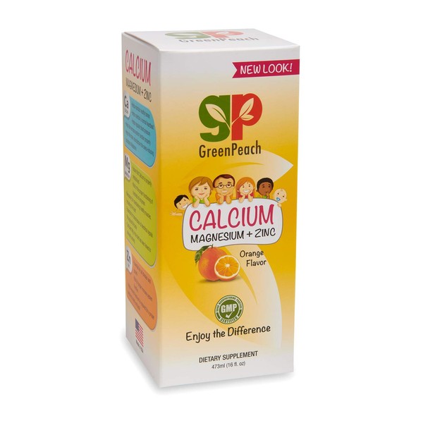 GreenPeach 16oz Liquid Calcium for Kids, 112.5mg of Magnesium Citrate Calming Drops for kids, Vitamin D for Teeth & Bone Health 100% Organic Ingredients