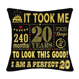 20th Birthday Gift Black Cushion Cover 18x18 Inches for 20 Years Old Women Men Birthday Present for Daughter Son Granddaughter Sister Friend Girlfriend Boyfriend(20th birthday)