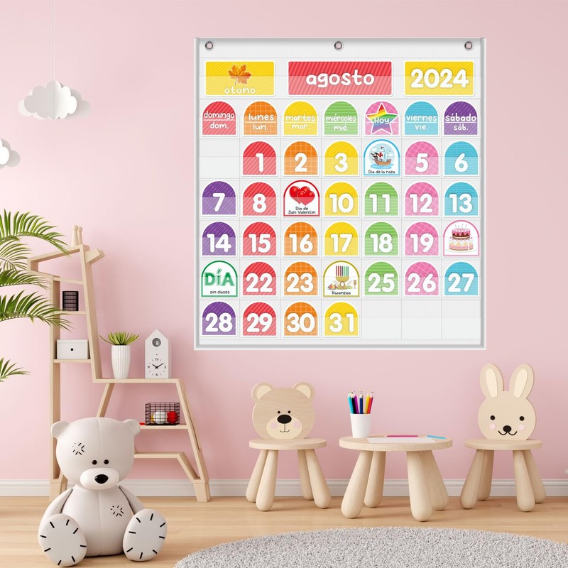 Spanish Calendar Set,Calendario Escolar,Pocket Calendar,EI Calendario Classroom Homeschool,Spanish Classroom Decor,Teacher