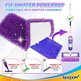 KEEPOW Reusable Pads for Swiffer Power Mop, Refill Pads for Swiffer Power Mop Wood Floor Cleaning, Microfiber Mop Pads for Hardwood Floors (10 Pack)