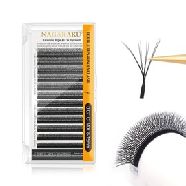 NAGARAKU Double Layers 4D W Eyelash Extensions Premade Volume Fans 0.07mm C Curl Mix Tray Russian Volume Matte 12 Rows/Tray Cluster pre Fanned Black Clover False Eye Lashes Mix