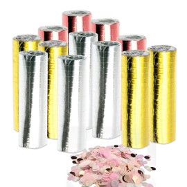 Versatile Streamers for Birthdays - Iridescent 12 Rolls Streamers in Gold, Silver and Rose Gold, Includes 10 g Cherry Blossom Pink Confetti