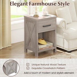 Giantex Farmhouse Nightstand Set of 2, Wooden Bedside Table with Storage Drawer & Open Shelf, End Side Table, Rustic Night Stand for Small Space Bedroom & Home Office, Antique Brush White