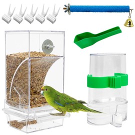 Apatal No Mess Bird Feeder Pack of 9 Automatic Parrot Water Dispenser Acrylic Adjustable Parakeet Seed Food Container Cage Accessories Drinker for Lovebirds Finches Budgies Canaries