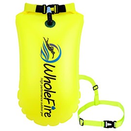 WholeFire 20L Swim Buoy, Waterproof Inflatable Dry Bag Swim Safety Float for Water Sports, Open Water Swimmers, Triathletes, Kayakers and Snorkelers - Highly Visible Tow Float, Yellow