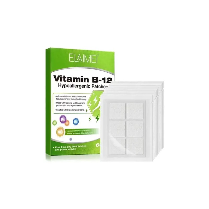60 Parches Hipoalergénicos Vitaminas B12 Guaraná Y Garcinia